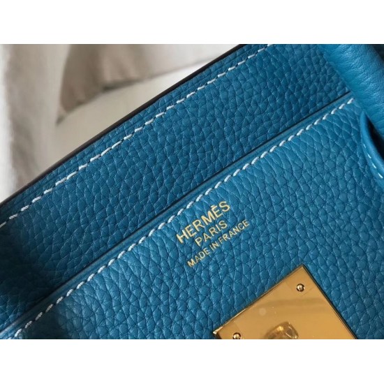 Hermes Birkin 30cm Bag In Blue Jean Clemence Leather