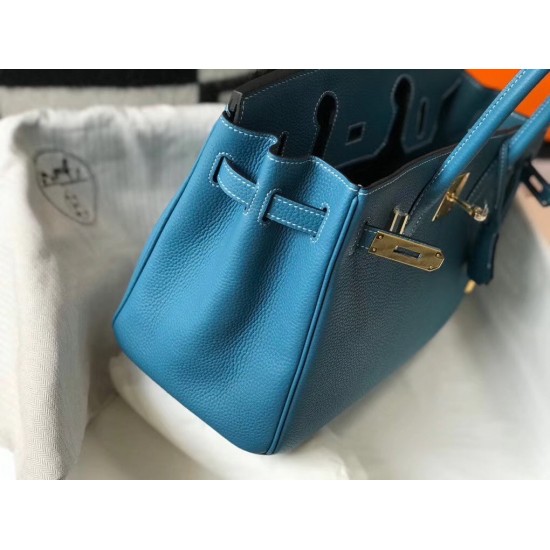 Hermes Birkin 30cm Bag In Blue Jean Clemence Leather