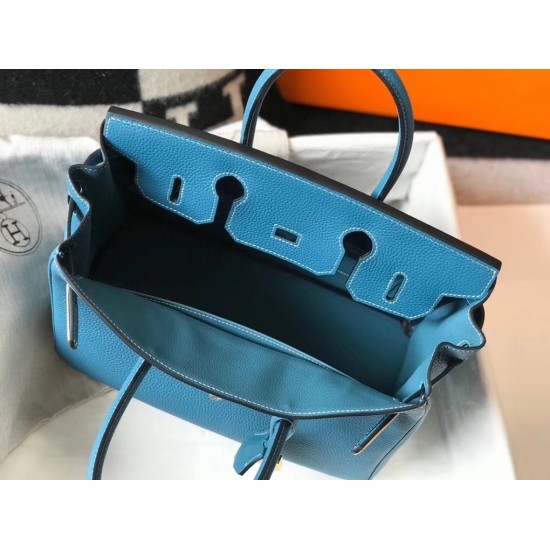 Hermes Birkin 30cm Bag In Blue Jean Clemence Leather