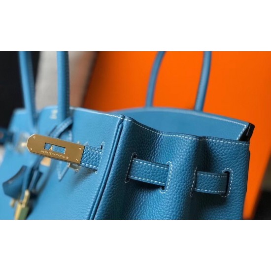 Hermes Birkin 30cm Bag In Blue Jean Clemence Leather