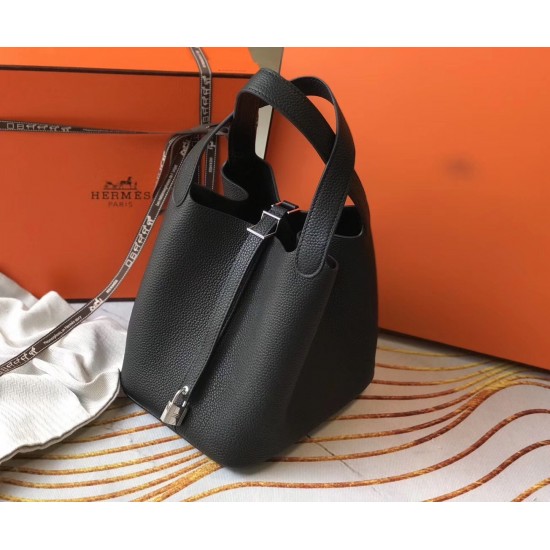 Hermes Picotin Lock 18 Bag In Black Clemence Leather