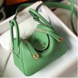 Hermes Lindy Mini Bag In Vert Criquet Clemence Calfskin