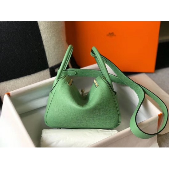 Hermes Lindy Mini Bag In Vert Criquet Clemence Calfskin