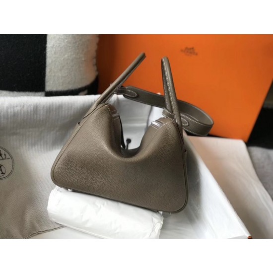 Hermes Lindy 26cm Bag In Taupe Grey Clemence With PHW