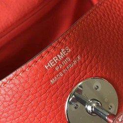 Hermes Lindy 26cm Bag In Red Clemence With PHW