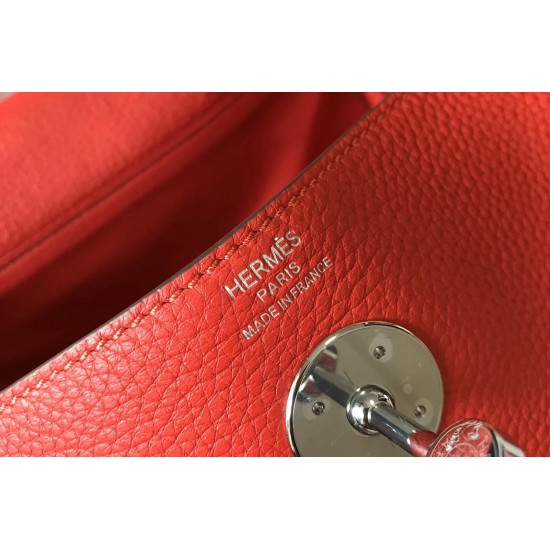 Hermes Lindy 26cm Bag In Red Clemence With PHW