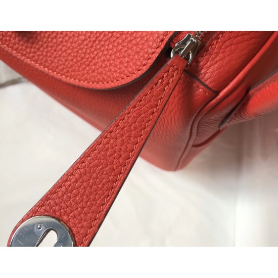 Hermes Lindy 26cm Bag In Red Clemence With PHW