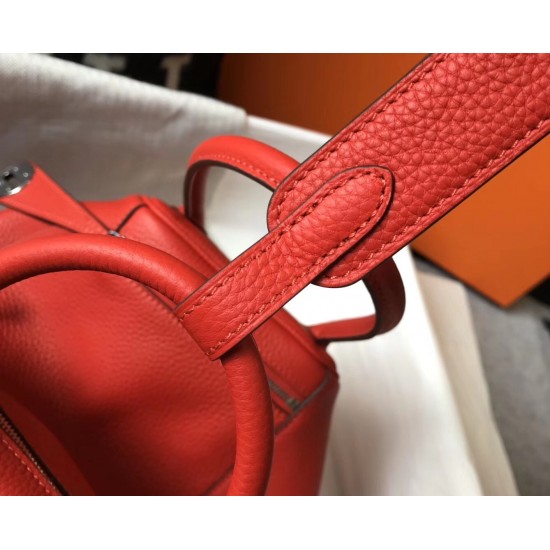 Hermes Lindy 26cm Bag In Red Clemence With PHW