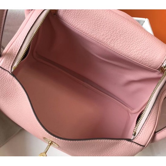 Hermes Lindy 26cm Bag In Pink Clemence With GHW