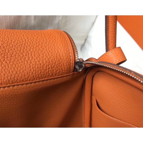 Hermes Lindy 26cm Bag In Orange Clemence With PHW