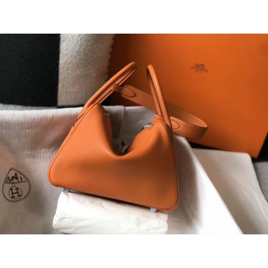 Hermes Lindy 26cm Bag In Orange Clemence With PHW