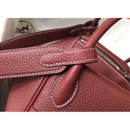 Hermes Lindy 26cm Bag In Bordeaux Clemence With PHW