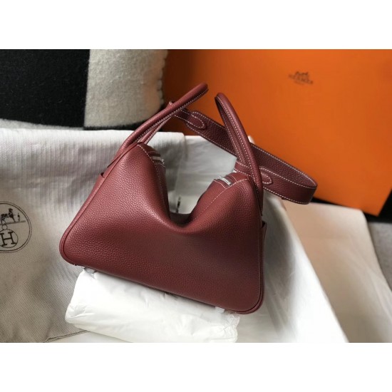 Hermes Lindy 26cm Bag In Bordeaux Clemence With PHW