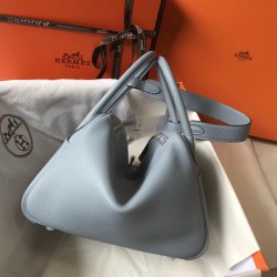 Hermes Lindy 26cm Bag In Blue Lin Clemence With PHW