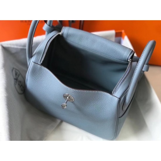 Hermes Lindy 26cm Bag In Blue Lin Clemence With PHW