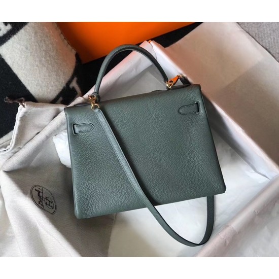 Hermes Kelly 32cm Retourne Bag In Vert Amande Clemence Leather