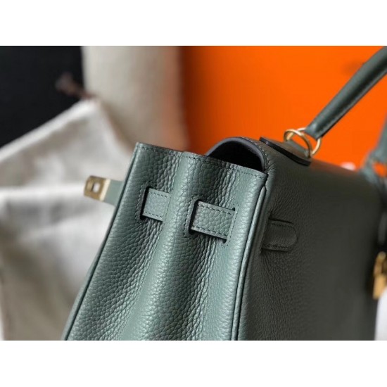 Hermes Kelly 32cm Retourne Bag In Vert Amande Clemence Leather