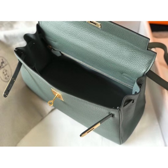 Hermes Kelly 32cm Retourne Bag In Vert Amande Clemence Leather