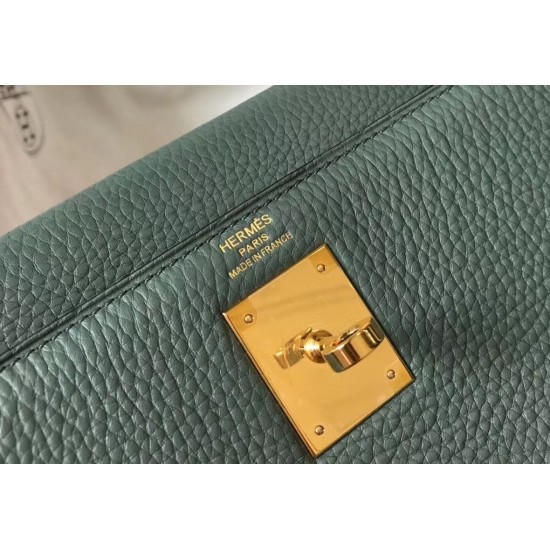 Hermes Kelly 32cm Retourne Bag In Vert Amande Clemence Leather