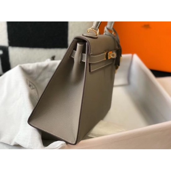 Hermes Kelly 28cm Sellier Bag In Gris Asphalt Epsom Leather