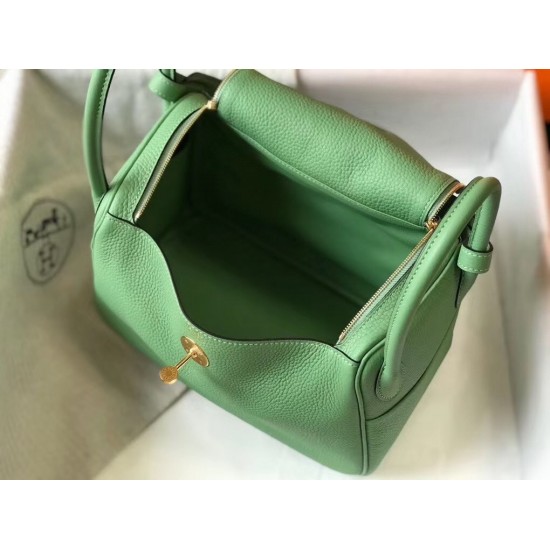 Hermes Lindy 26cm Bag In Vert Criquet Clemence With GHW