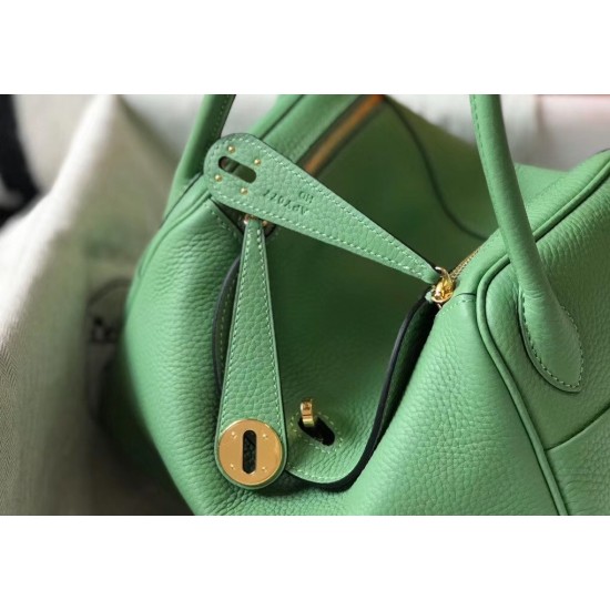 Hermes Lindy 26cm Bag In Vert Criquet Clemence With GHW