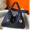 Hermes Lindy 26cm Bag In Navy Blue Clemence With GHW