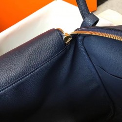 Hermes Lindy 26cm Bag In Navy Blue Clemence With GHW