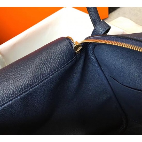 Hermes Lindy 26cm Bag In Navy Blue Clemence With GHW