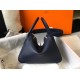 Hermes Lindy 26cm Bag In Navy Blue Clemence With GHW