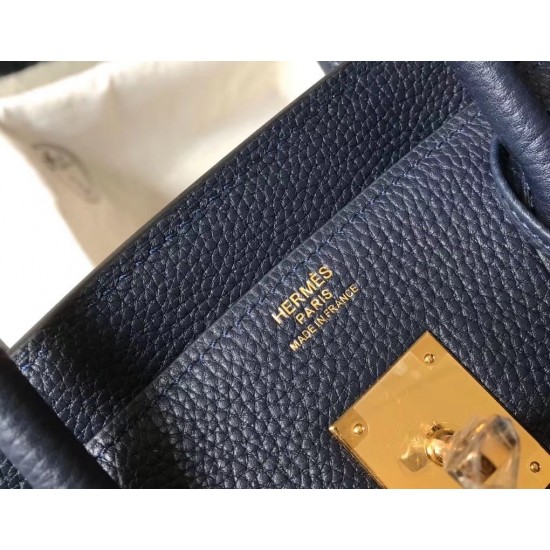 Hermes Birkin 35cm Bag In Navy Blue Clemence Leather