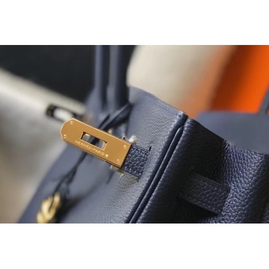 Hermes Birkin 35cm Bag In Navy Blue Clemence Leather