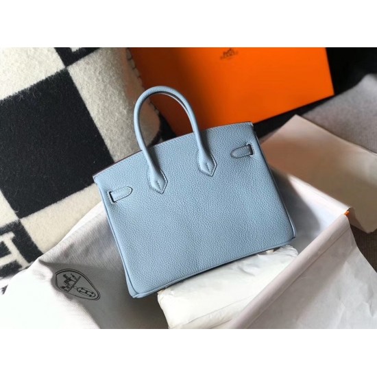 Hermes Birkin 25cm Bag In Blue Lin Clemence Leather