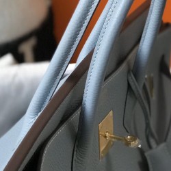 Hermes Birkin 30cm Bag In Blue Lin Clemence Leather