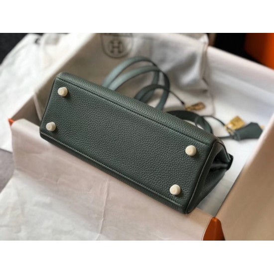 Hermes Kelly 25cm Retourne Bag In Vert Amande Clemence Leather