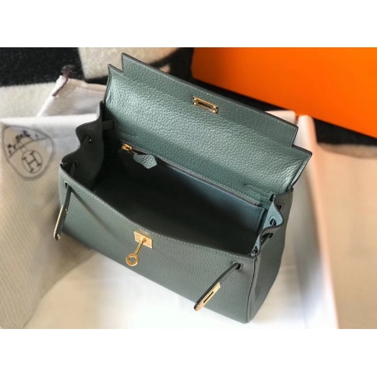 Hermes Kelly 25cm Retourne Bag In Vert Amande Clemence Leather