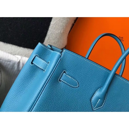 Hermes Blue Jean Clemence Birkin 35cm Bag