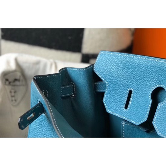 Hermes Blue Jean Clemence Birkin 35cm Bag