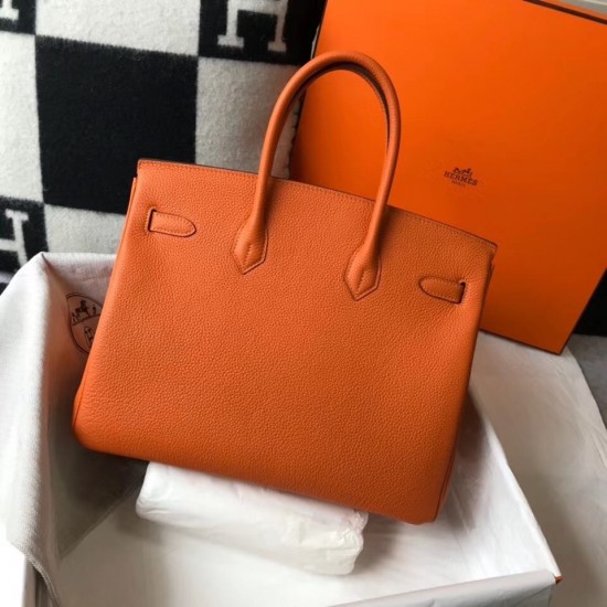 Hermes Orange Clemence Birkin 35cm Bag