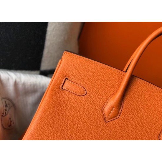 Hermes Orange Clemence Birkin 35cm Bag