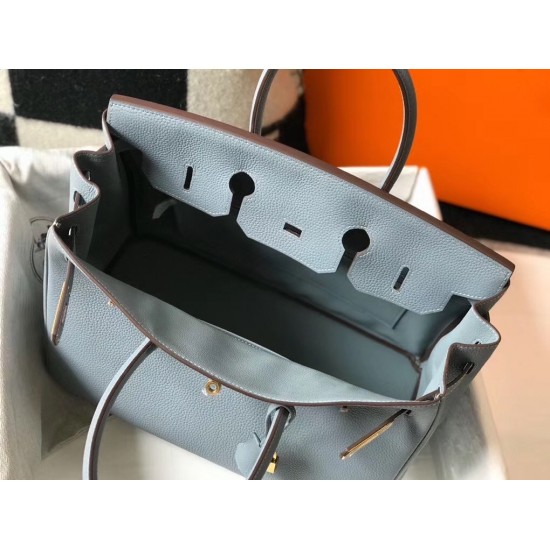 Hermes Birkin 35cm Bag In Blue Lin Clemence Leather