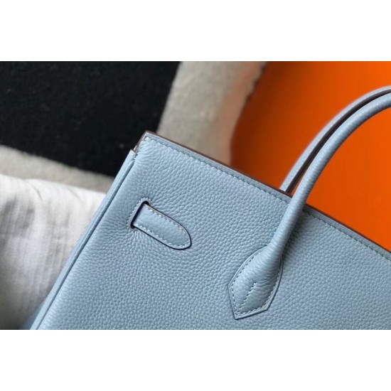 Hermes Birkin 35cm Bag In Blue Lin Clemence Leather