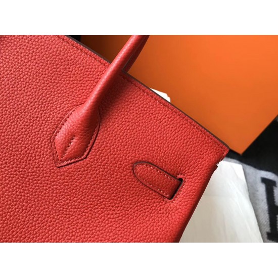 Hermes Birkin 35cm Bag In Red Clemence Leather