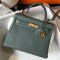 Hermes Kelly 28cm Retourne Bag In Vert Amande Clemence Leather