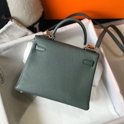 Hermes Kelly 28cm Retourne Bag In Vert Amande Clemence Leather