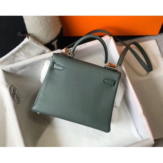 Hermes Kelly 28cm Retourne Bag In Vert Amande Clemence Leather