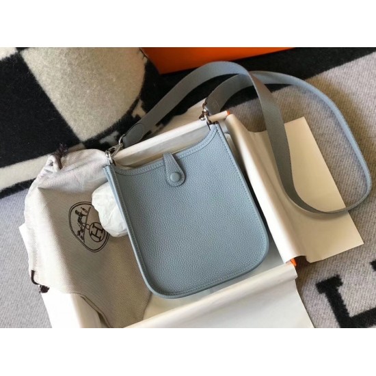 Hermes Evelyne III TPM Mini Bag In Blue Lin Clemence Leather