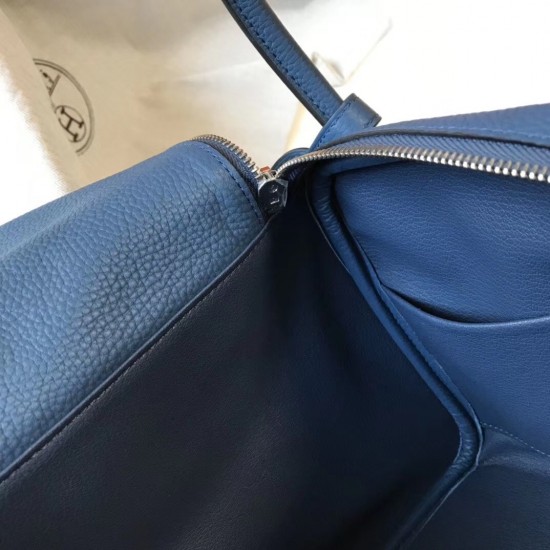 Hermes Blue Agate Clemence Lindy 30cm Bag with PHW