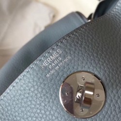 Hermes Blue Lin Clemence Lindy 30cm Bag with PHW