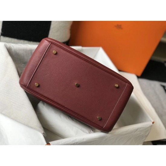 Hermes Bordeaux Clemence Lindy 30cm Bag with GHW